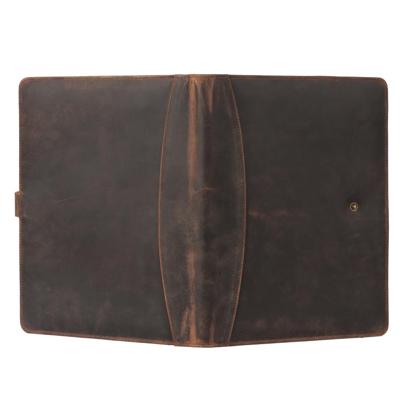 KomalC Leather Portfolio Folder with Luxury Pen and Button Closure | Business Padfolio for Professionals | Vintage Organizer with Legal Pad Holder & Card Slots (Distressed Tan) - Image 5