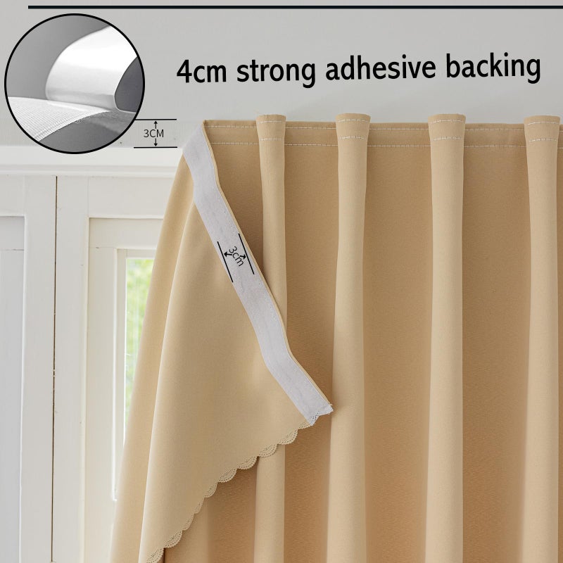Jilron Jilron Magic Tape Stick on Curtains Blackout Curtains for Bedroom no Drillng Self Adhesive Curtain no Rod Small Window (Beige  59"" W x 98"" L) 2 Panels  - Image 4