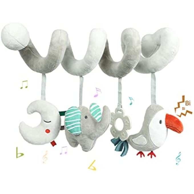 BABY CAR SEAT TOYS, ACTIVITY SPIRAL PLUSH HANGING WRAP AROUND PRAM PUSHCHAIR STROLLER TOYS, SENSORY EARLY EDUCATION TOY FOR TODDLER, GREY ELEPHANT - Image 2