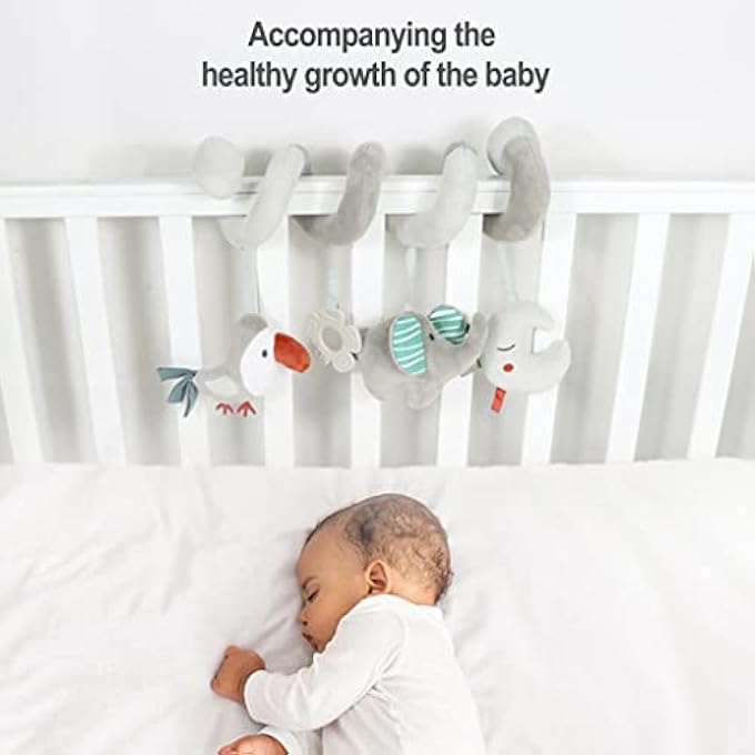 BABY CAR SEAT TOYS, ACTIVITY SPIRAL PLUSH HANGING WRAP AROUND PRAM PUSHCHAIR STROLLER TOYS, SENSORY EARLY EDUCATION TOY FOR TODDLER, GREY ELEPHANT - Image 4