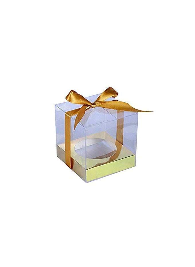 Undefined Hammont Clear Plastic Gift Box Beautiful Clear Gift Box With Base Lid And Bow Tie Perfect Box For Cakes Pastries Cookies Cupcakes And Party Favors Gold  - Image 1