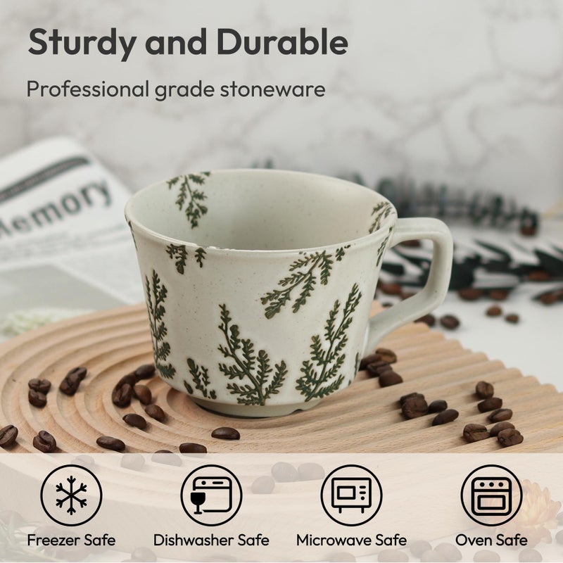 LINVIA Ceramic Coffee Mug, 12 oz Small Novelty Unique Teacup with Handle, Stoneware Cup for Tea Mocha Latte Cappuccino (Leaf) - Image 2