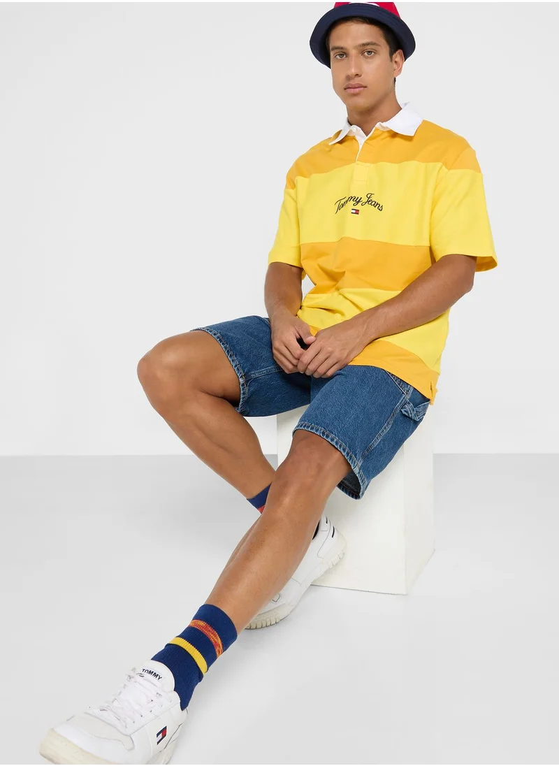 TOMMY JEANS Logo Print Striped Polo