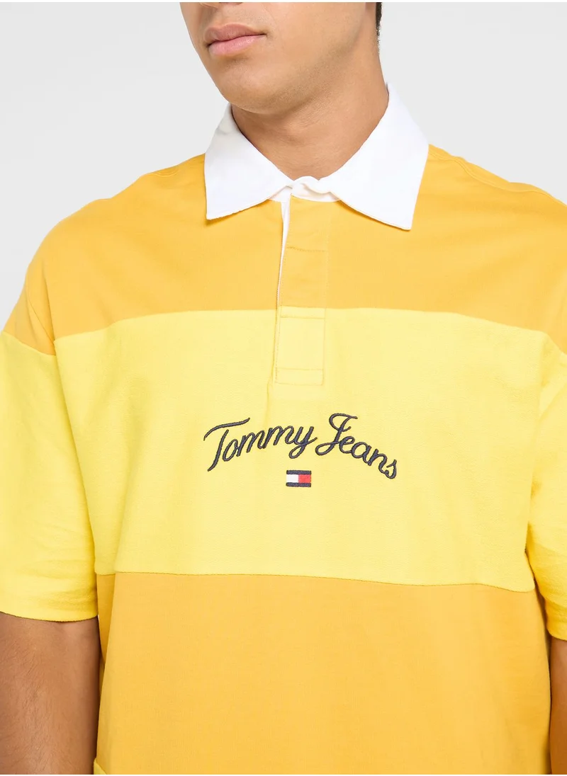 TOMMY JEANS Logo Print Striped Polo