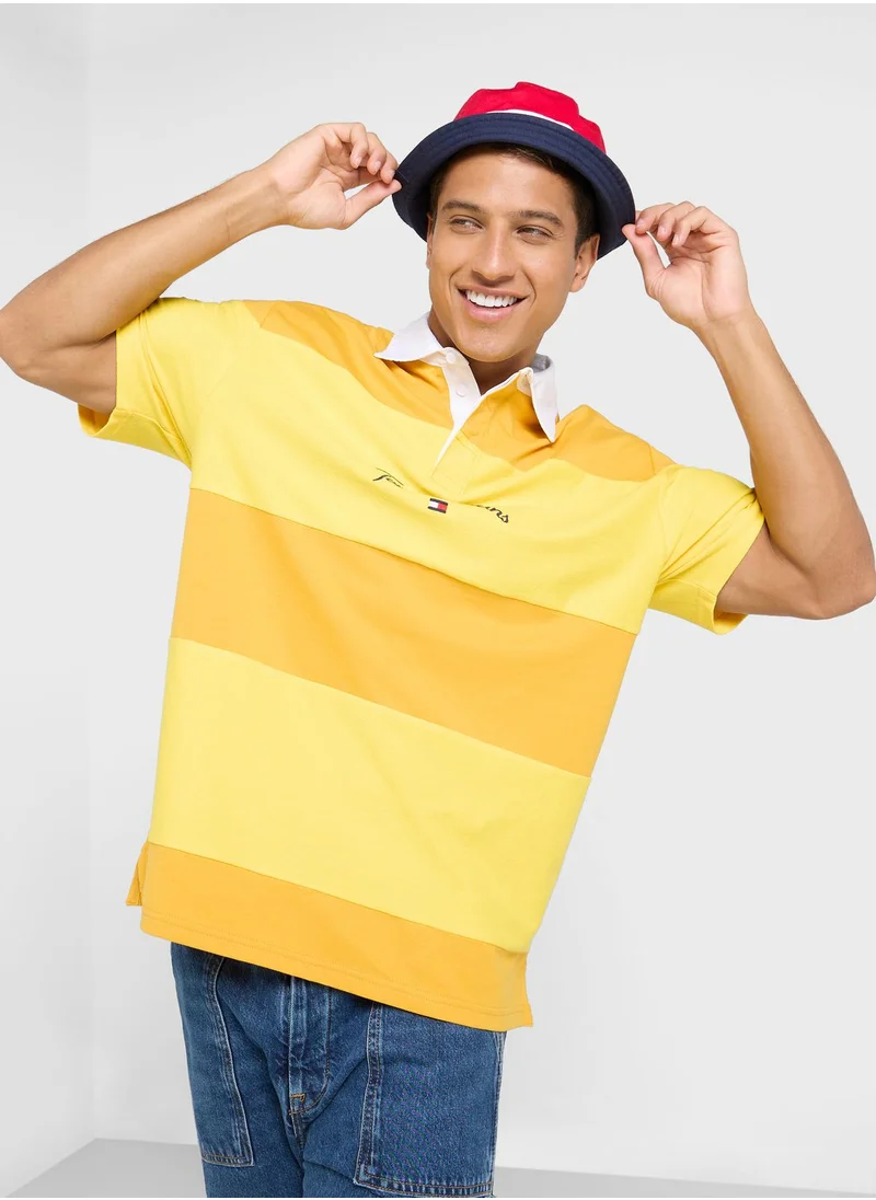 TOMMY JEANS Logo Print Striped Polo