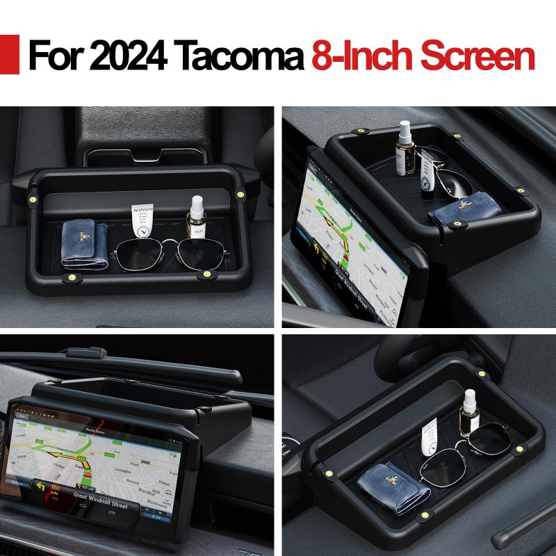 HOUCLEMIC Dashboard Behind Screen (8-Inch) Storage Box for 2026 2025 2024 Toyota Tacoma & 2025 2026 4runner Accessories, Center Console Organizer Tray with Anti-Slid Pad for 4th Gen Tacoma (8 Inch Screen only) - Image 2