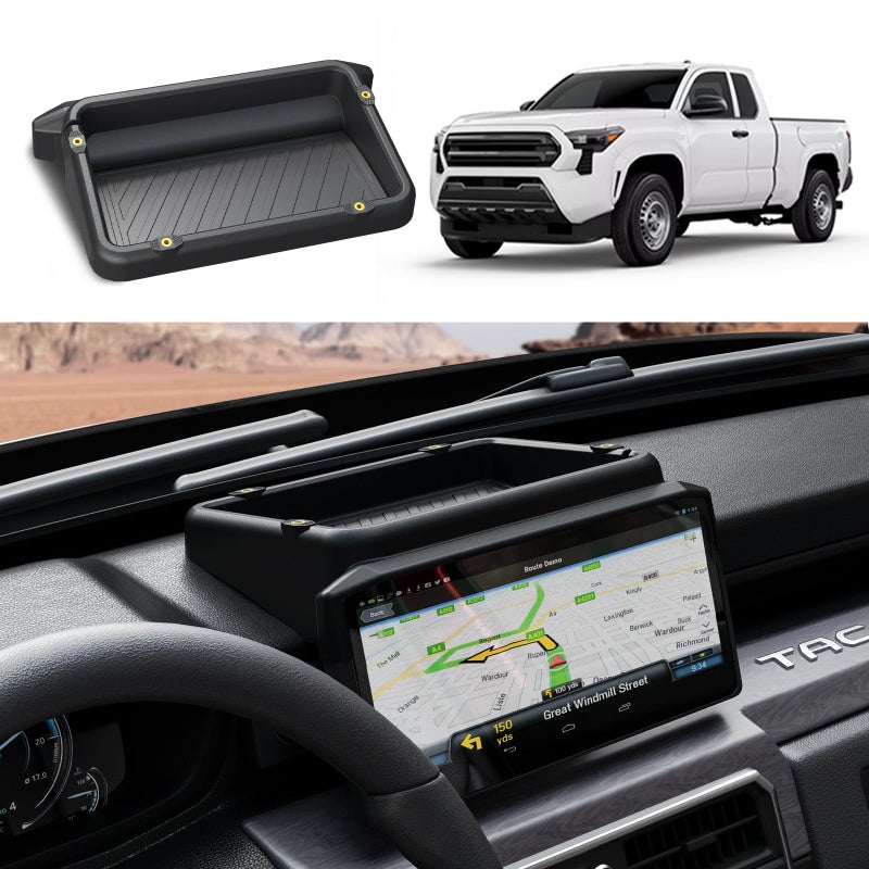 HOUCLEMIC Dashboard Behind Screen (8-Inch) Storage Box for 2026 2025 2024 Toyota Tacoma & 2025 2026 4runner Accessories, Center Console Organizer Tray with Anti-Slid Pad for 4th Gen Tacoma (8 Inch Screen only) - Image 1