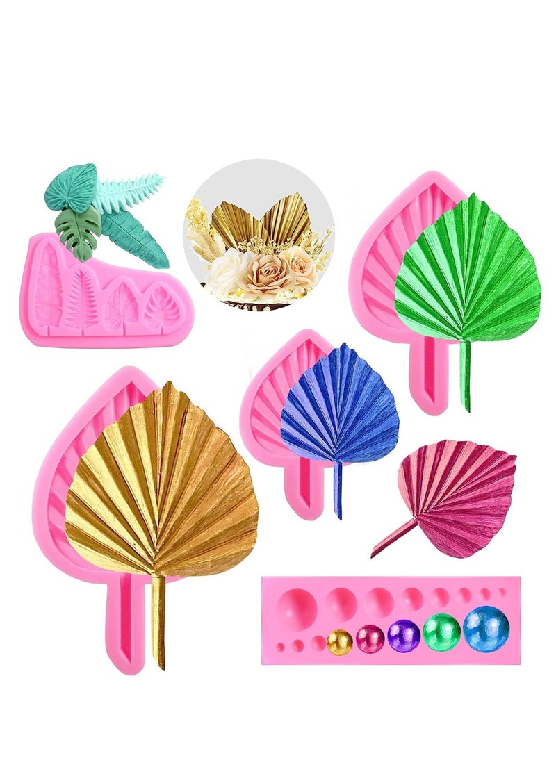 SYOSI قالب ورقة مروحة افعلها بنفسك 3D قالب صمغ اللؤلؤ قالب زهور مروحة نخيل ورقة بوهو قوالب شوكولاتة قالب نصف كروي قوالب سكر مصاصة قوالب حلوى قالب سيليكون مصباح شمع قالب طين للحرف 5 قطع - Image 1