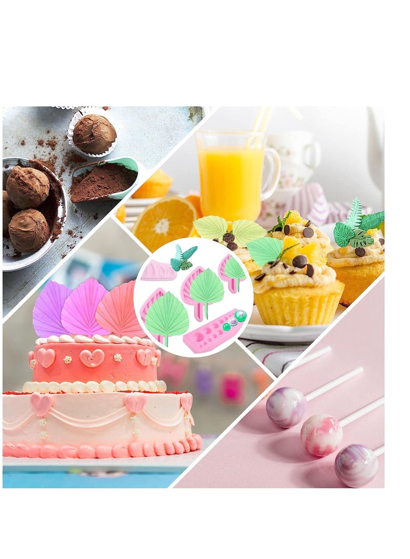 SYOSI قالب ورقة مروحة افعلها بنفسك 3D قالب صمغ اللؤلؤ قالب زهور مروحة نخيل ورقة بوهو قوالب شوكولاتة قالب نصف كروي قوالب سكر مصاصة قوالب حلوى قالب سيليكون مصباح شمع قالب طين للحرف 5 قطع - Image 4