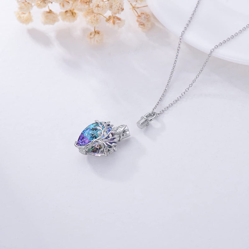 TOUPOP Purple Tree of Life Urn Necklace for Ashes 925 Sterling Silver Amethyst Heart Cremation Necklace with Funnel Filler Memorial Mothers Day Gifts for Women Mom Sister Friend - Image 3