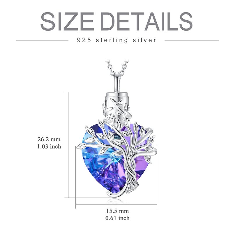 TOUPOP Purple Tree of Life Urn Necklace for Ashes 925 Sterling Silver Amethyst Heart Cremation Necklace with Funnel Filler Memorial Mothers Day Gifts for Women Mom Sister Friend - Image 5