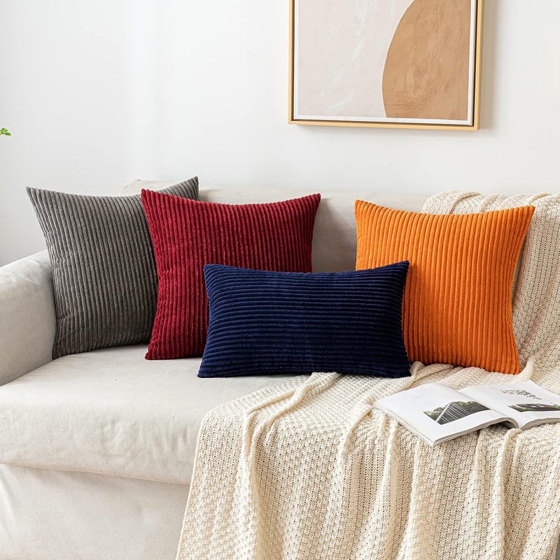 EMEMA Decorative Corduroy Cushion Cover for Sofa, Soft Pillowcase for Home, Living Room, Bedroom, Bed, Click, 30 x 50 cm, Set of 2, Navy Blue - Image 5