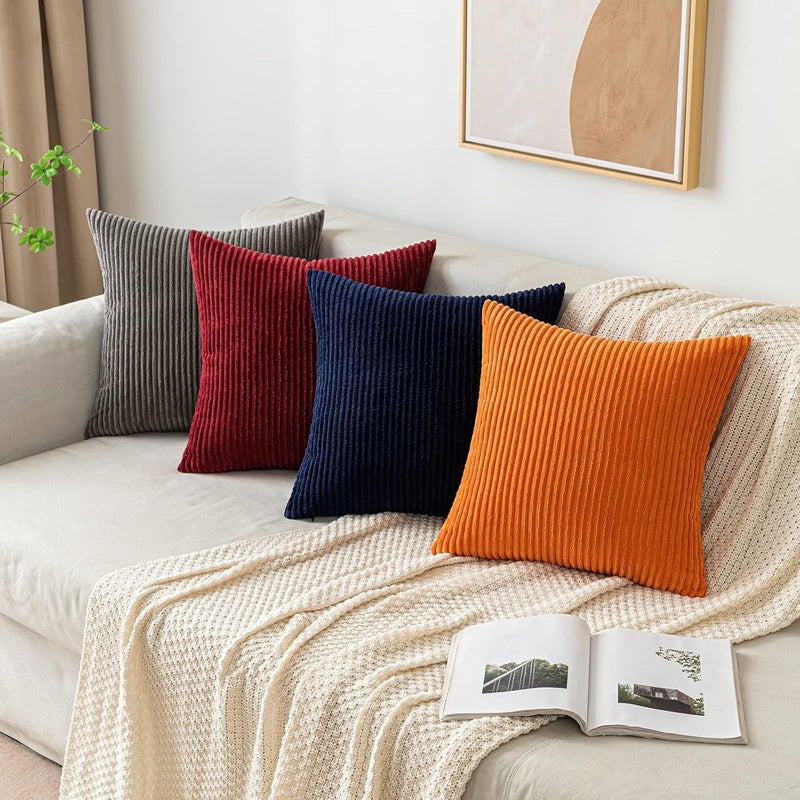 EMEMA Decorative Corduroy Cushion Cover for Sofa, Soft Pillowcase for Home, Living Room, Bedroom, Bed, Click, 30 x 50 cm, Set of 2, Navy Blue - Image 4