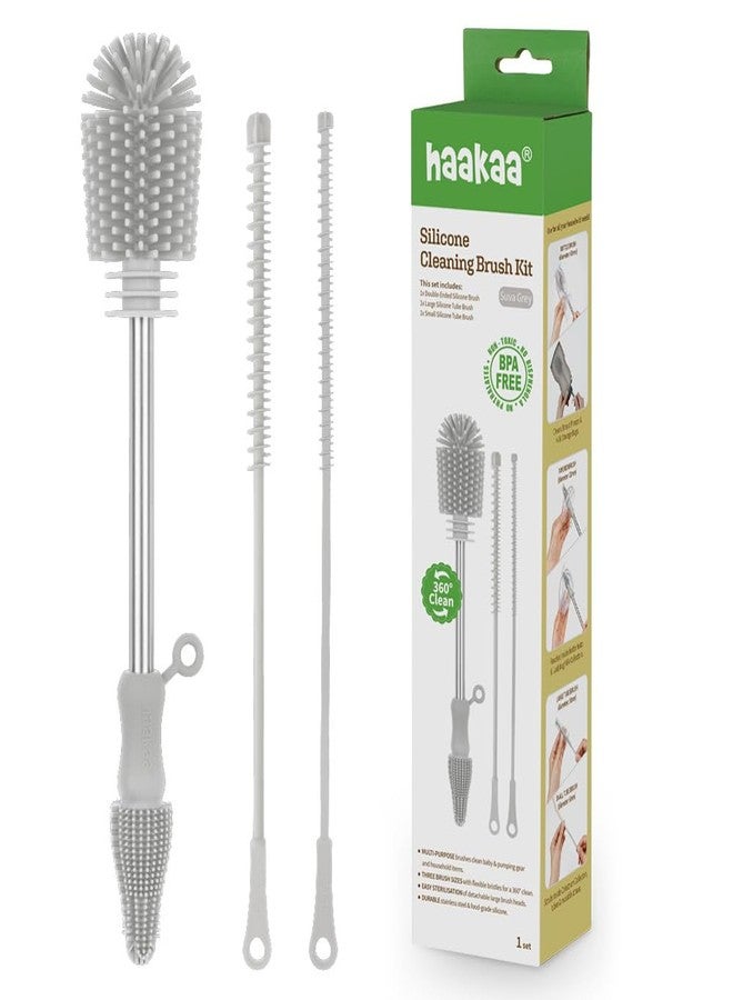 Haakaa Silicone Cleaning Brush Kit - Household Cleaning Brushes for Bottles and Crevices - Food-Grade Silicone: Dishwasher Safe (Kit-Grey) - Image 1