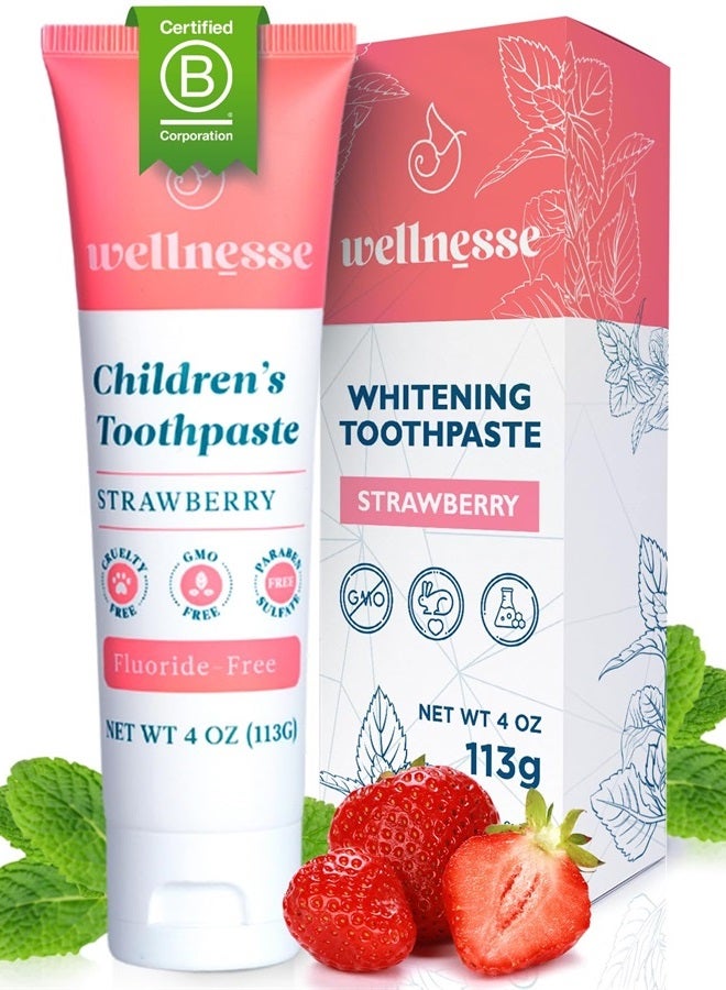 Wellnesse Kids Hydroxyapatite Toothpaste with Xylitol & Fluoride-Free - Natural Ingredients w/Strawberry Flavor - Suitable for Toddlers to Baby Kids Toddler - Sensory Friendly, Vegan & Cruelty-Free - Image 1