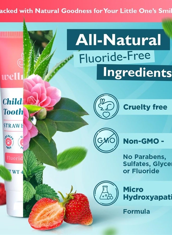 Wellnesse Kids Hydroxyapatite Toothpaste with Xylitol & Fluoride-Free - Natural Ingredients w/Strawberry Flavor - Suitable for Toddlers to Baby Kids Toddler - Sensory Friendly, Vegan & Cruelty-Free - Image 3