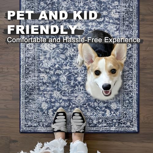 KILOCOCO Moroccan Small Area Rug 2x3 Washable Rug Entryway Mat Printed Vintage Floral Soft Non-Slip Blue Kitchen Rugs Indoor Door Mat, Accent Throw Rugs for Laundry Room Bedroom Entrance - Image 5