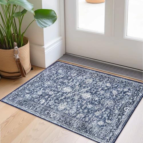 KILOCOCO Moroccan Small Area Rug 2x3 Washable Rug Entryway Mat Printed Vintage Floral Soft Non-Slip Blue Kitchen Rugs Indoor Door Mat, Accent Throw Rugs for Laundry Room Bedroom Entrance - Image 1