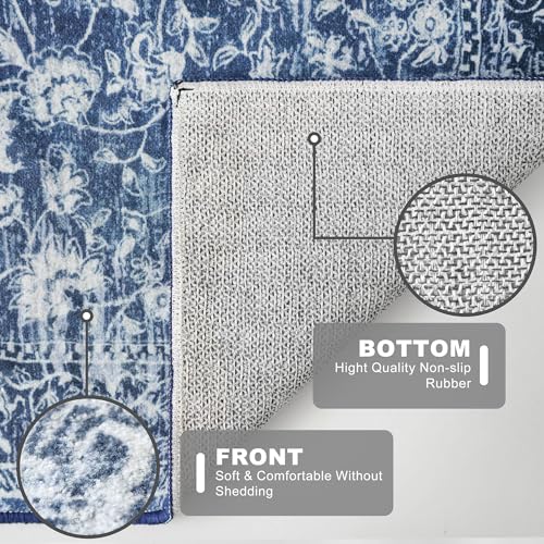 KILOCOCO Moroccan Small Area Rug 2x3 Washable Rug Entryway Mat Printed Vintage Floral Soft Non-Slip Blue Kitchen Rugs Indoor Door Mat, Accent Throw Rugs for Laundry Room Bedroom Entrance - Image 4