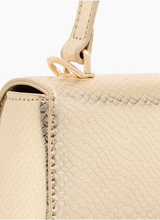 Flora Bella By Shoexpress Women Textured Satchel Bag with Grab Handle and Button Closure  - Image 4