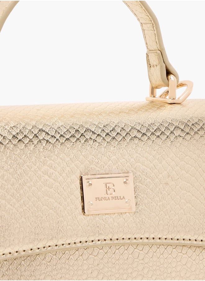 Flora Bella By Shoexpress Women Textured Satchel Bag with Grab Handle and Button Closure  - Image 3