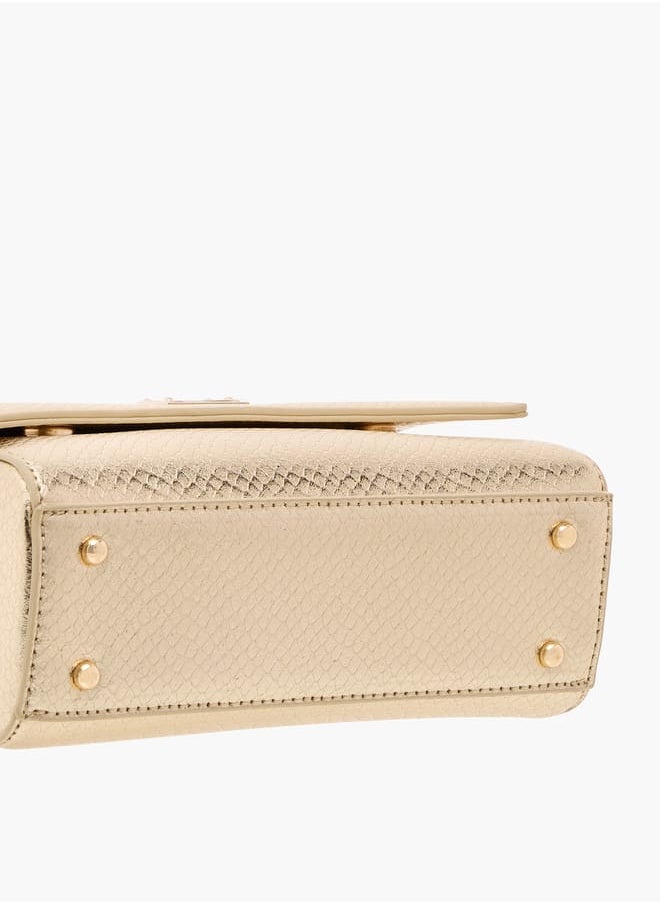 Flora Bella By Shoexpress Women Textured Satchel Bag with Grab Handle and Button Closure  - Image 5