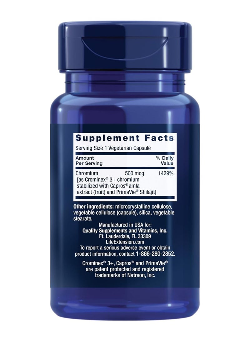 لايف إكستنشن كروميوم محسن مع Crominex® – لدعم التمثيل الغذائي الصحي للجلوكوز، خالٍ من الغلوتين – 60 كبسولة نباتية - Image 2