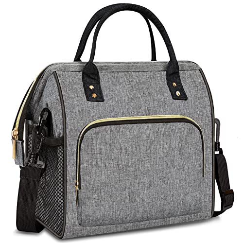 IDEATECH Lunch Bags for Women Insulated Lunch Cooler Bag for Work Leak Proof Large Lunch Tote Bag Lunch Bag with Adjustable Shoulder Strap for OfficePicnicFishingBeachGrey