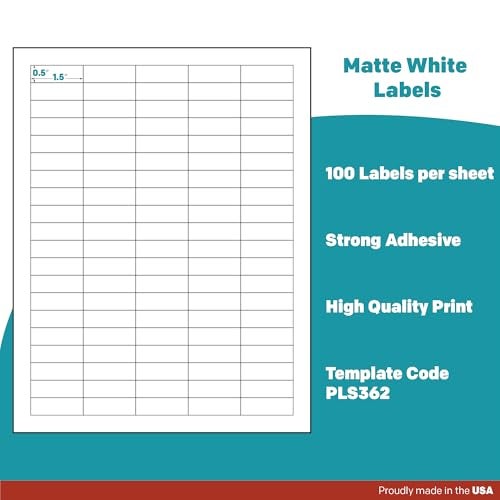 Premium Label Supply White Sticker Barcode Labels – 1.5" x 0.5" – Laser/Inkjet Compatible – (100 per Sheet), 25 Sheets – 2,500 Total Adhesive Labels - Image 4