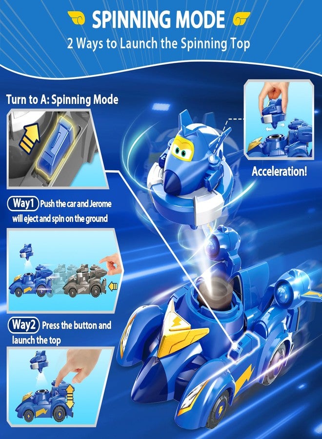 Super Wings Race Car Toys, 5 in Jerome Spinning Tops and Race Car Toys for Kids, 2-in-1 Mode Vehicle Toys Cars for 3 4 5 6 7 8 Year Old Boys - Image 3