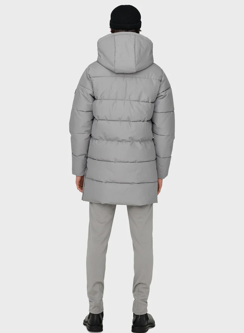 Only & Sons Zippered Long Quilted Coat