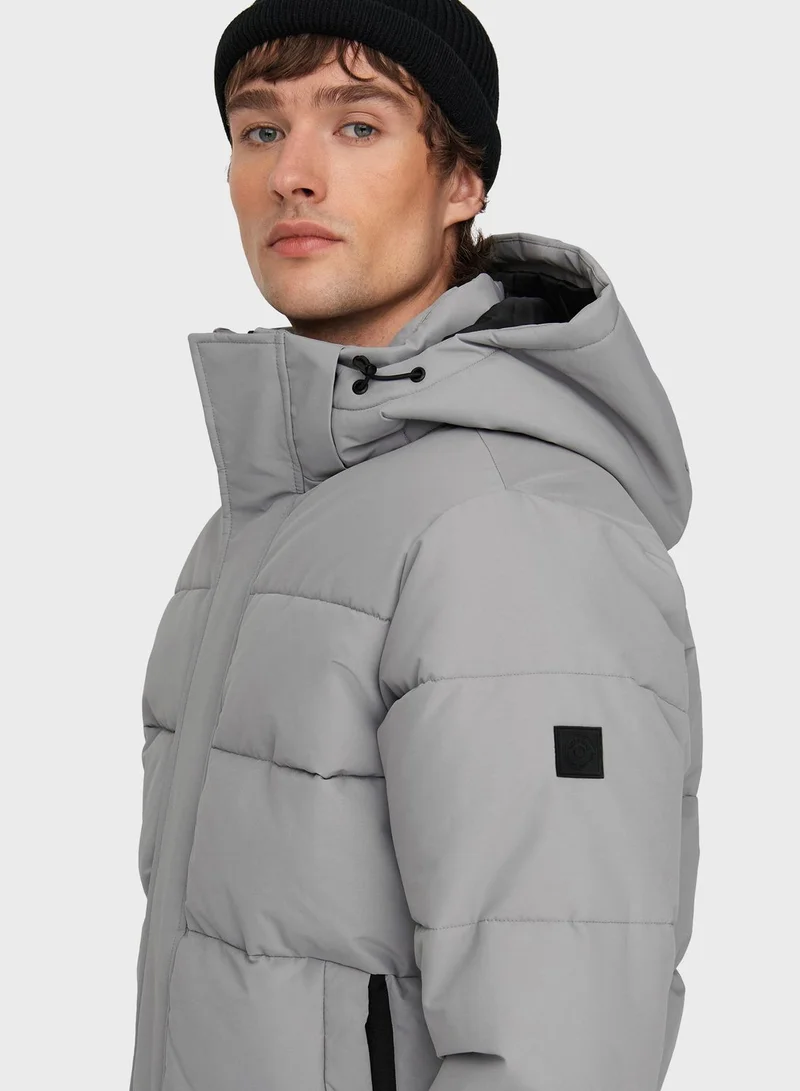 Only & Sons Zippered Long Quilted Coat
