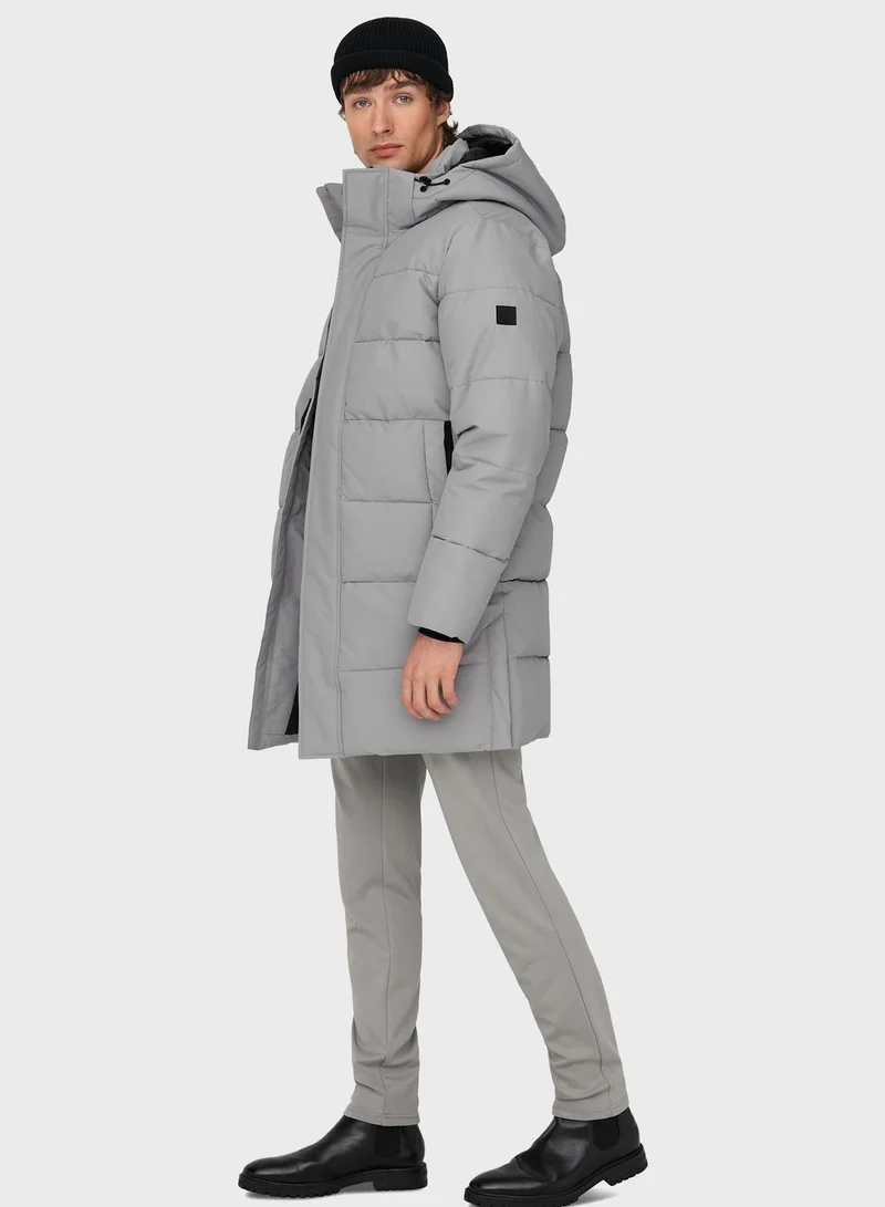 Only & Sons Zippered Long Quilted Coat