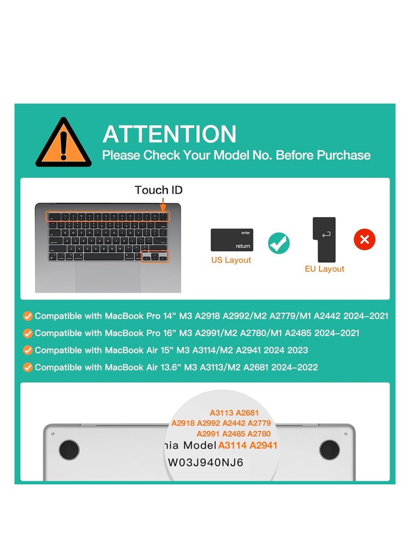 Generic - Premium Silicone Keyboard Cover for 2024 2023 M2 M3 M4 MacBook Air 15" A2941 A3114 A3241, M2 M3 M4 MacBook Air 13.6" A2681 A3113 A3240, MacBook Pro 14" 16" A3112/A3401/A2442/ A2779/A2918/ A2992/A3185  and A3186/A3403/ A2485/ A2780/ A2991 M4 M3 M2 M1 Pro/Max,Black - Image 1