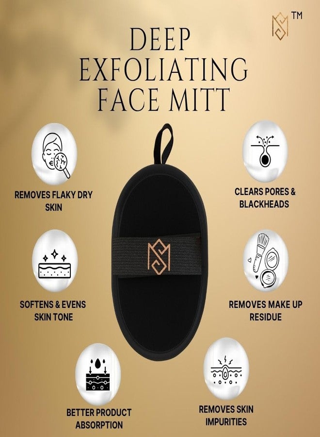 MS Premium Exfoliating Facial Mitt - Dry Skin Remover for Face, Deep Exfoliating Scrubber, Instantly Removes Dry Skin, Gently Improves Complexion, Shower Mitt for Gentle Face Exfoliation, 1pc - Black - Image 2