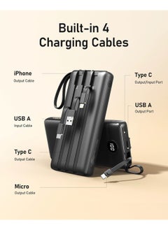 VEGER VEGER Power Bank 20000mAh, Portable Charger with Built in Cables, Slim USB C Power Bank 4 Output 2 Input with LED Display, Fast Charging Battery Pack Compatible with iPhone,Samsung Cell Phones - Black  - Image 3