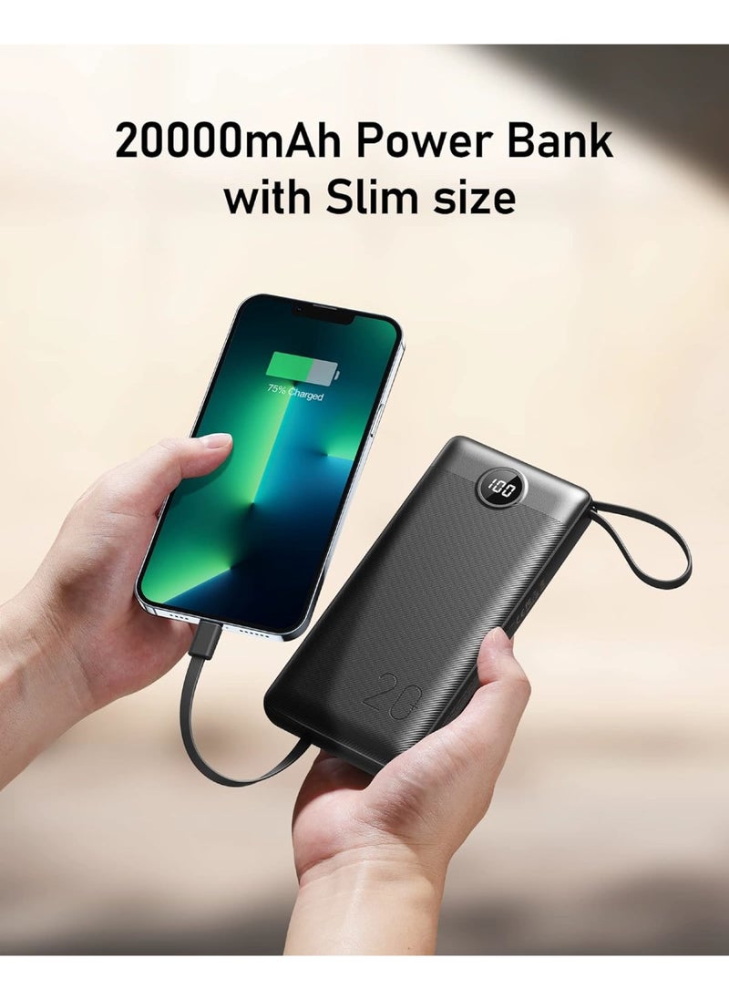VEGER - VEGER Power Bank 20000mAh, Portable Charger with Built in Cables, Slim USB C Power Bank 4 Output 2 Input with LED Display, Fast Charging Battery Pack Compatible with iPhone,Samsung Cell Phones - Black - Image 1