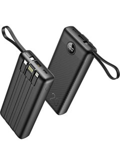 VEGER VEGER Power Bank 20000mAh, Portable Charger with Built in Cables, Slim USB C Power Bank 4 Output 2 Input with LED Display, Fast Charging Battery Pack Compatible with iPhone,Samsung Cell Phones - Black  - Image 1