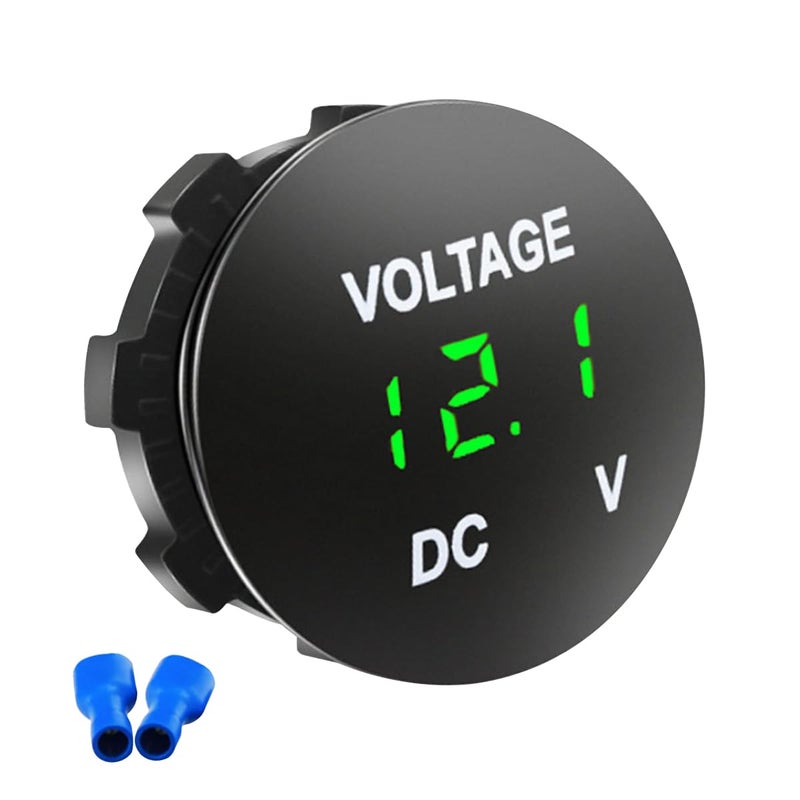 BDZMC Battery Voltage Meter DC 12V Waterproof Voltage Meter Tester LED Digital Display Voltage Gauge Meter Battery Monitor Indicator Round Panel Voltage Gauge for Car Motorcycle Boat Green - Image 3