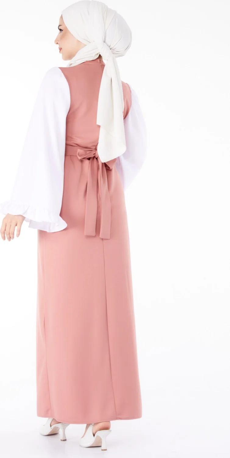 Tofisa Plain Judge Collar Women's Pink Spanish Sleeve Detail Dress - 13195
