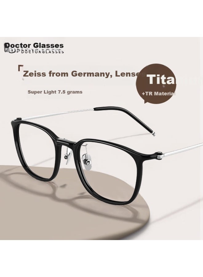 Zeiss Myopia Gl For Women, Prescription Available, Plain Square Frame To Make Face Look Smaller, Glossy Black, Ouna Gl Frame - Image 1