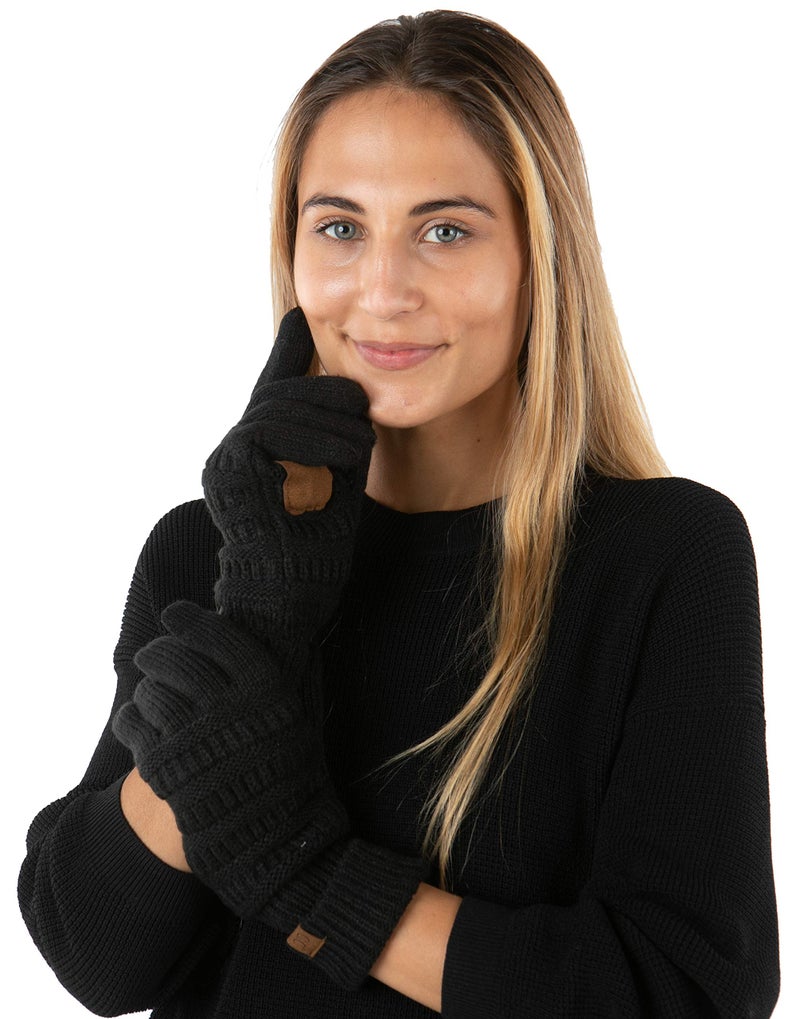 Funky Junque Womens Winter Gloves – Cute Fleece Lined Knit Gloves for Women, Teen Girls Warm Touchscreen Mittens for Cold Weather, Cozy Soft Accessories - Black - Image 1