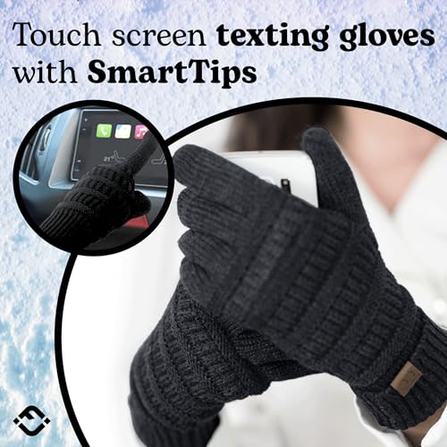 Funky Junque Womens Winter Gloves – Cute Fleece Lined Knit Gloves for Women, Teen Girls Warm Touchscreen Mittens for Cold Weather, Cozy Soft Accessories - Black - Image 4