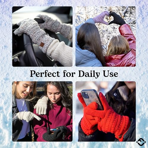 Funky Junque Womens Winter Gloves – Cute Fleece Lined Knit Gloves for Women, Teen Girls Warm Touchscreen Mittens for Cold Weather, Cozy Soft Accessories - Black - Image 3
