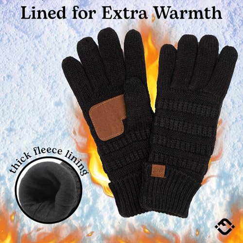 Funky Junque Womens Winter Gloves – Cute Fleece Lined Knit Gloves for Women, Teen Girls Warm Touchscreen Mittens for Cold Weather, Cozy Soft Accessories - Black - Image 2