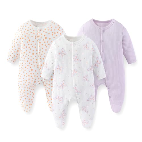 JELYLOVE Unisex Baby Boy Girl Footies Rompers Cotton Long Sleeve 3 Pack Infant Jumpsuits 0-12Months Babies' Outfits - Image 1
