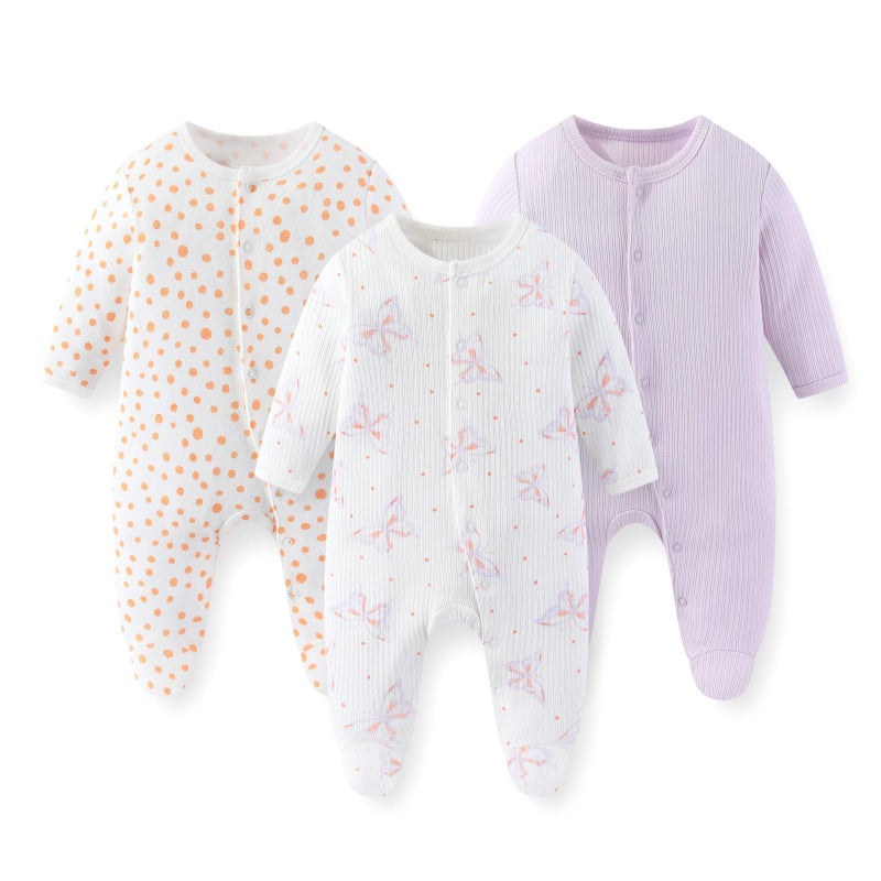 JELYLOVE Unisex Baby Boy Girl Footies Rompers Cotton Long Sleeve 3 Pack Infant Jumpsuits 0-12Months Babies' Outfits - Image 2