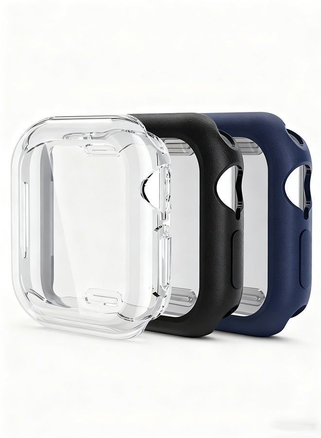 هابي دي مجموعة حماية شاشة كاملة من TPU 3 قطع لسلسلة Apple Watch 11 مقاس 42 ملم / سلسلة 10 مقاس 42 ملم باللون الشفاف / الأسود / الأزرق - Image 1