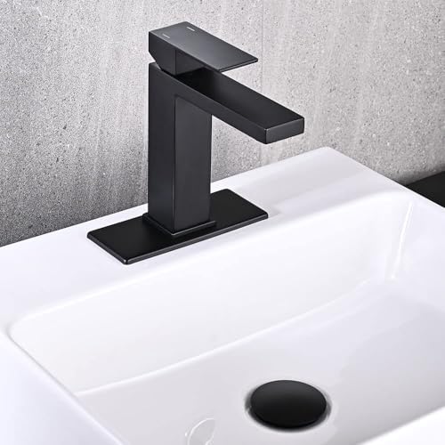 AVSIILE Matte Black Bathroom Faucet, Single Hole Vanity Bath Faucet, Single Handle Modern Stainless Steel Bathroom Faucets for Sink 1 Hole with Pop Up Drain Stopper & Water Supply Hoses - Image 3