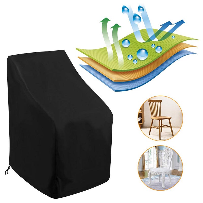 Uranshin Stacking Outdoor Chair Cover Waterproof, Uranshin Outdoor Patio Furniture Covers Stacked Chairs 210D, Lounge Chair Covers Outdoor Stack Chairs for All Weather Protection, Black, 25"L x 25"W x 47â€H - Image 2